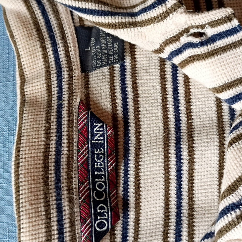 Old College Inn Striped Polo in Cream, Navy & Olive - Picture 2 of 10